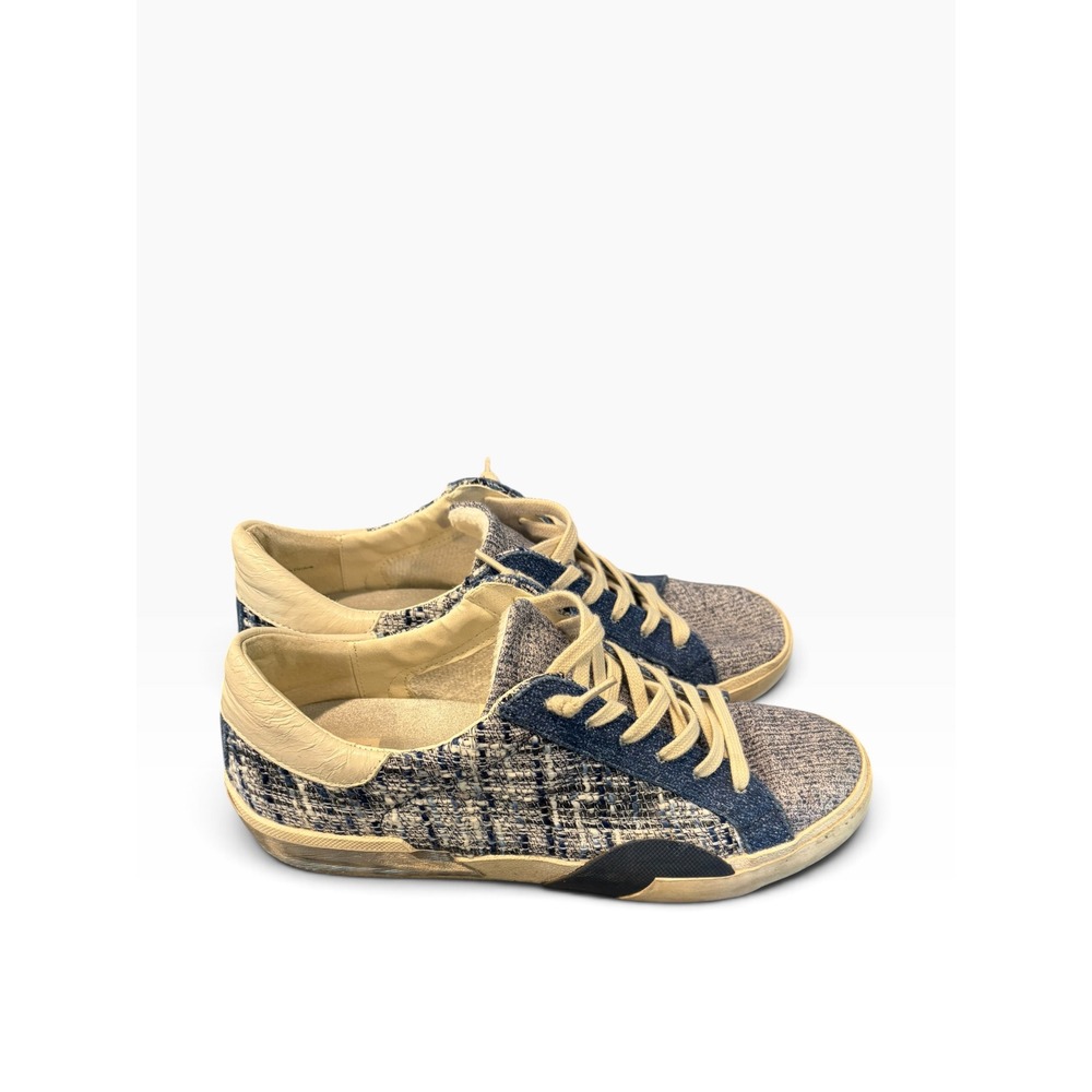 Dolce Vita Zina Blue Tweed Denim Low Top Sneakers Womens 9.5 Mixed Media Lace Up